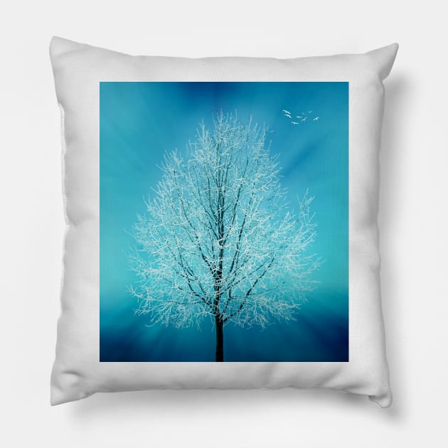 Winter Tree In Blue Pillow by JimDeFazioPhotography