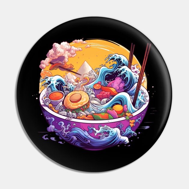 Great Wave Ramen Soup Bowl Pin by DavidLoblaw