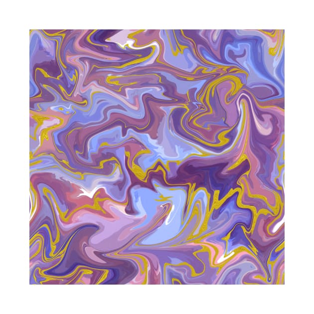 Fantasy Unicorn with Gold Silk Marble - Lilac Purple, Cornflower Blue, and Soft Pink Liquid Paint Pattern by GenAumonier