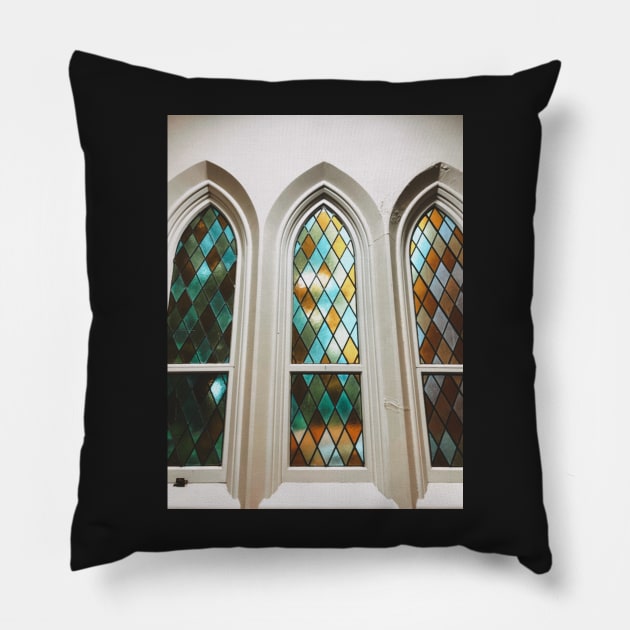 old church stained glass windows Pillow by hgrasel