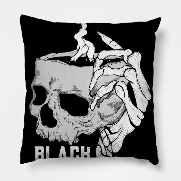 Skull Coffee Black Like My Soul Pillow by Jess Adams