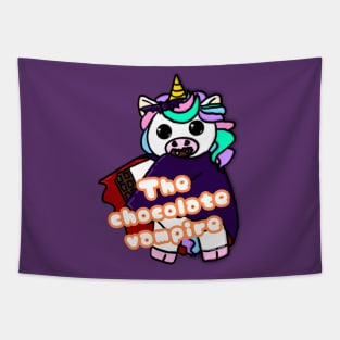 Unicorn with phrase - The chocolate vampire Tapestry