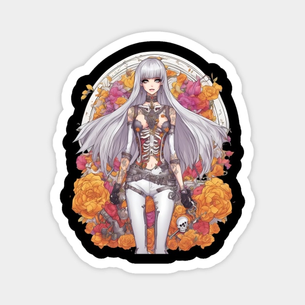 White Hair Anime Skeleton Girl Magnet by animegirlnft