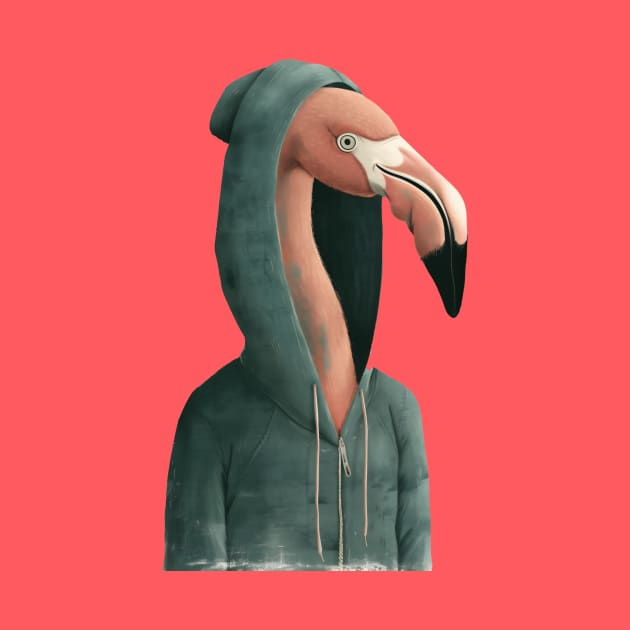 Flamingo With Hoodie by JunkyDotCom