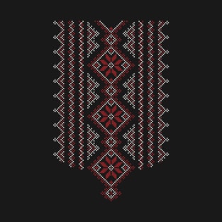 Palestinian Jordanian Realistic Embroidery Pattern #15 - Palestine Traditional Tatreez Cross Stitching Art Red-White T-Shirt