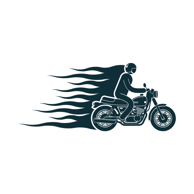 Simple biker pictogram emblem with a motorcycle racer and flames by Agor2012