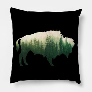 Dramabite Preserve protect double exposure bison buffalo wild animal Pillow