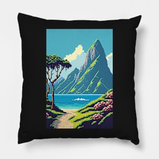 Hawaiian Landscape Pixel Art Island Mountains Pillow