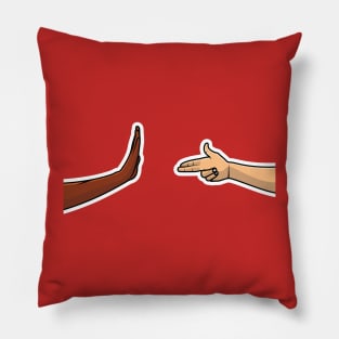 People Hands with Various Gestures Sticker vector illustration. Hands Pointing to an innocent person sticker design logo. People blaming the wrong person who is trying to exculpate himself. Pillow