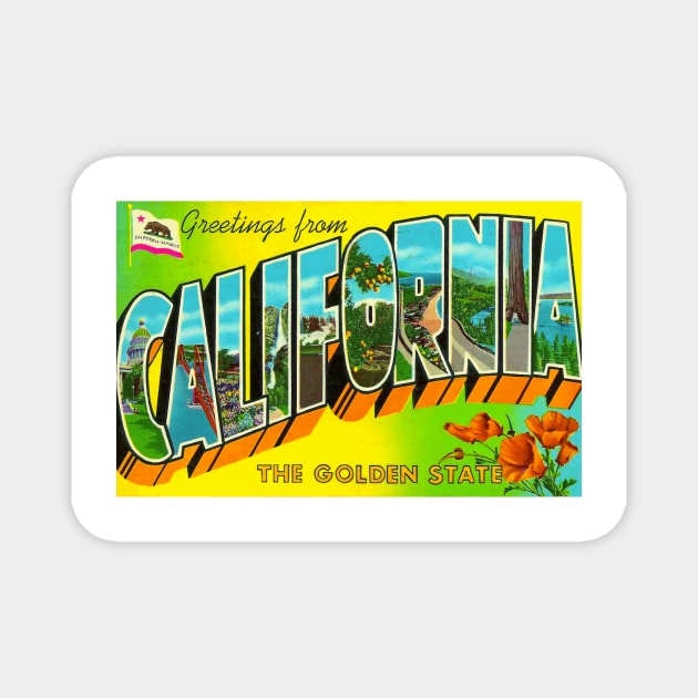 Greetings from California - Vintage Large Letter Postcard Magnet by Naves