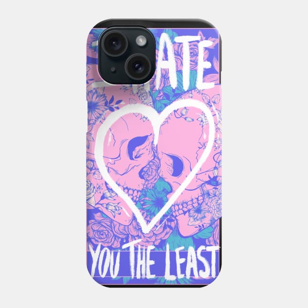 Colorful Skulls with Love Heart - I Hate You the Least Phone Case by Jess Adams