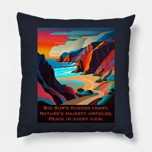 Big Sur's rugged coast, Nature's majesty unfolds, Peace in every view. Pillow