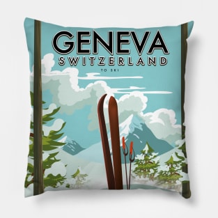 Geneva Switzerland ski poster Pillow