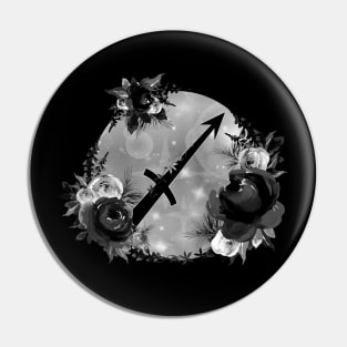Sagittarius Zodiac Horoscope Gothic Black Floral Monogram Pin