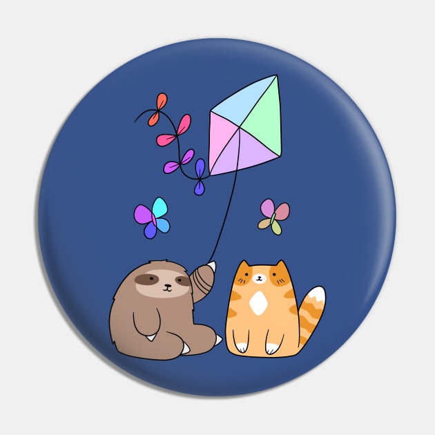 Pastel Rainbow Kite Sloth and Cat Pin by saradaboru