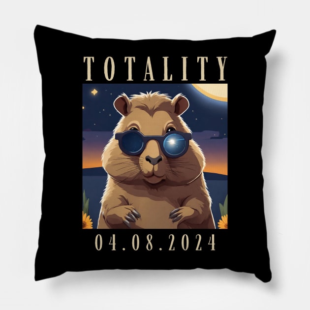 2024 Total Solar Sun April 8 Eclipse Watching Capybara Pillow by Little Duck Designs