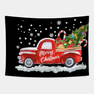 Merry Christmas Retro Vintage Red Truck Tapestry