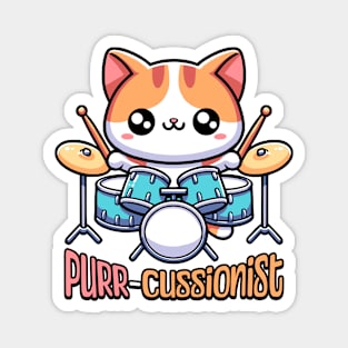 Purr-cussionist! Cute Drum Playing Cat Cartoon! Magnet