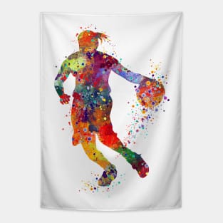 Girl Basketball Player Athlete Watercolor Silhouette Tapestry