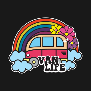 Van Life Cute Retro Cartoon Rainbow Happy Hippy Style Funny T-Shirt