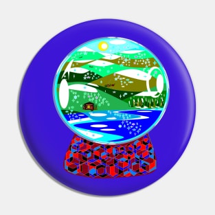 A Snow Globe of Country Winter Scene Pin