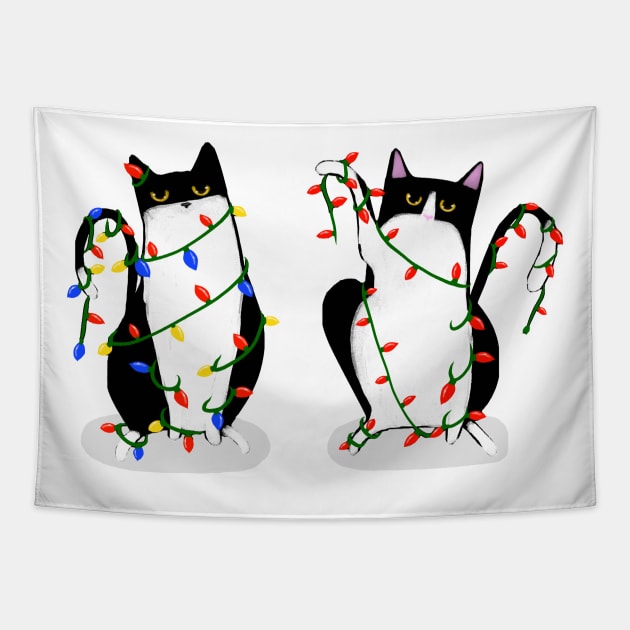 Playing With the Christmas Lights Tapestry by KilkennyCat Art