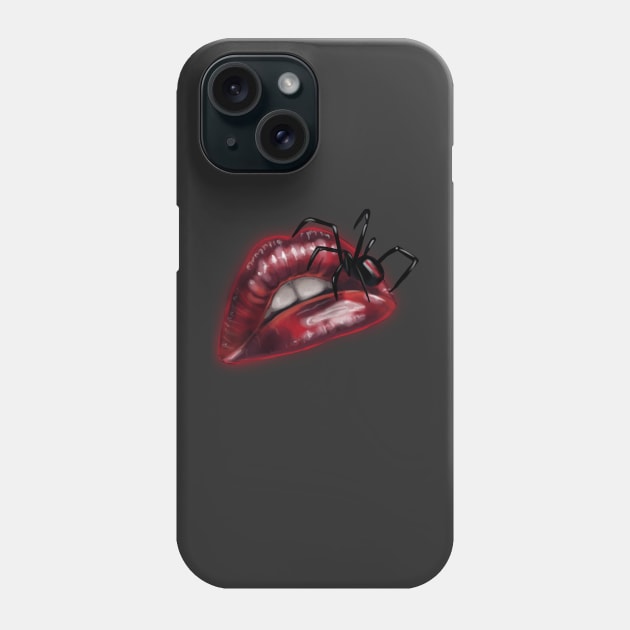 Dark Academia Sexy Spider Red Lips Punk Phone Case by ISFdraw