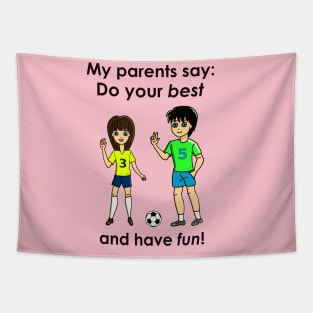 Boy and Girl and Soccer Ball Tapestry