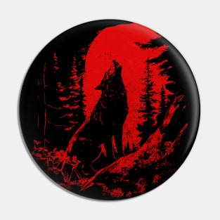 Wolf Howling Red Wildlife Animals Pin