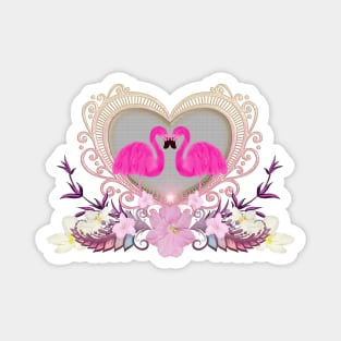 Elegant heart with flamingo and flowers Magnet