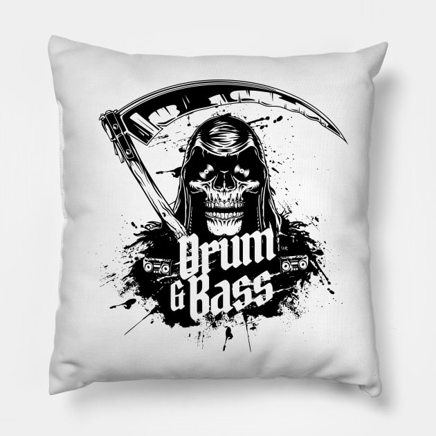 DRUM AND BASS  - DNB Halloween Grim Reaper (black) Pillow by DISCOTHREADZ 