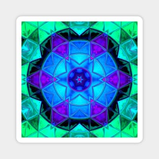 Mosaic Kaleidoscope Flower Teal Blue and Purple Magnet