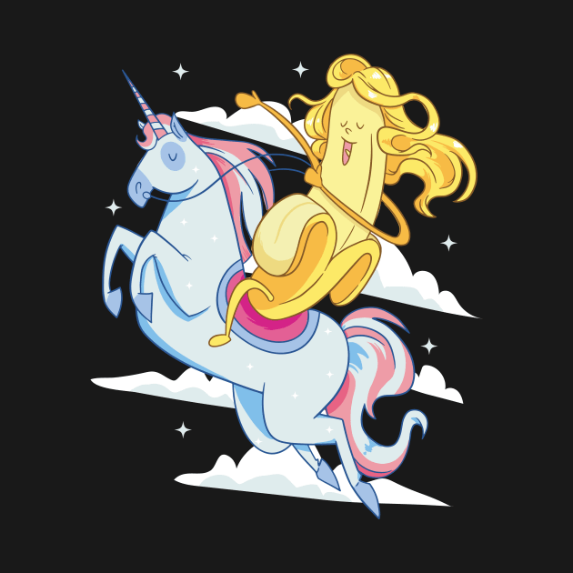 Heroic Banana With Long Hair Riding An Unicorn by SinBle