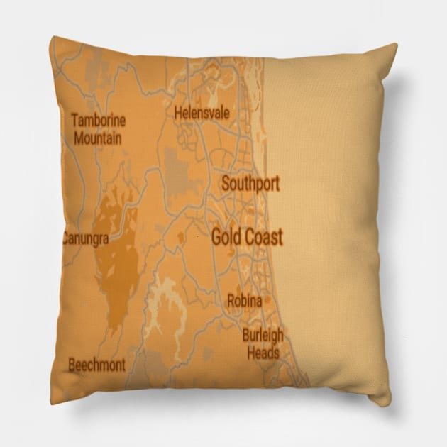 Gold coast golden yellow map Pillow by Mapmania