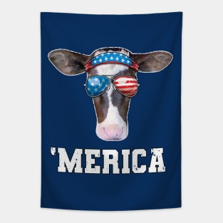 Funny Cow 4th of July Merica Tapestry