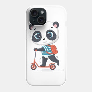 PANDA BEAR WITH A SCHOOL BAG ON A SCOOTER Phone Case