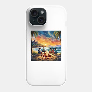 Vibrant Group of Friends sitting at Campfire in Sunset Phone Case