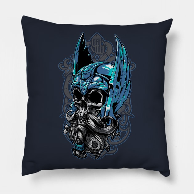 skull viking Pillow by Chack Loon