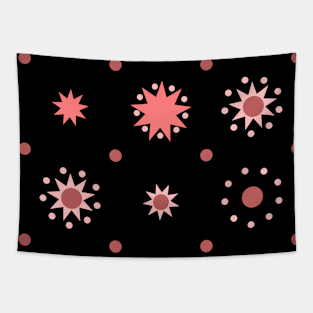 Suns and Dots Light Red on Black Tapestry