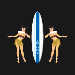 Hula Girls with Surfboard blk T-Shirt