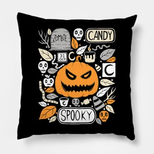 Halloween Pumpkin Tombstone Branches Skulls Zombie Candy Leaves Worms Moon Pillow