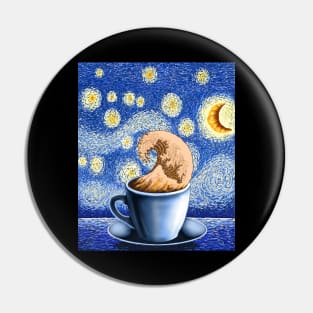 Cappuccino coffee lover great wave off kanagawa Van Gogh starry night Pin