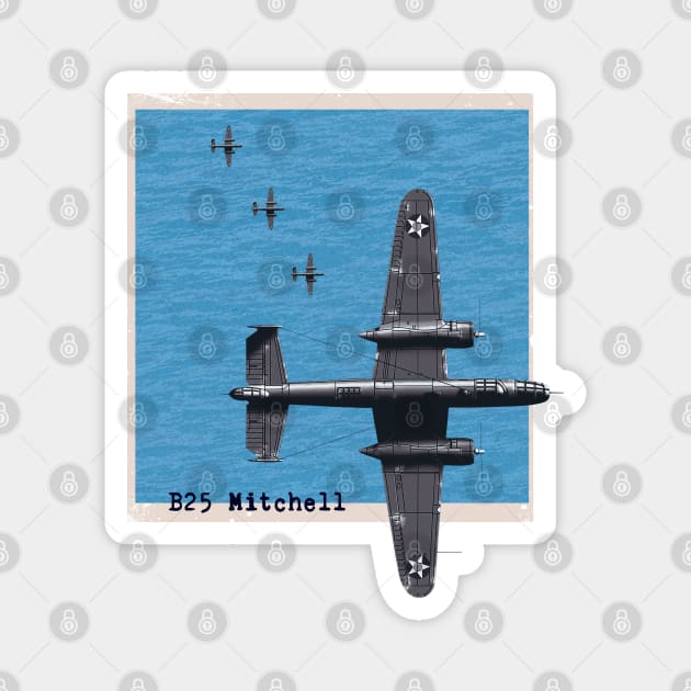 B25 Mitchell WW2 bomber airplane over the ocean Magnet by Jose Luiz Filho