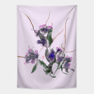 pretty purple watercolor and sumiE ink flowers Tapestry