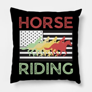 Horse Riding Team Vintage American Flag Pillow