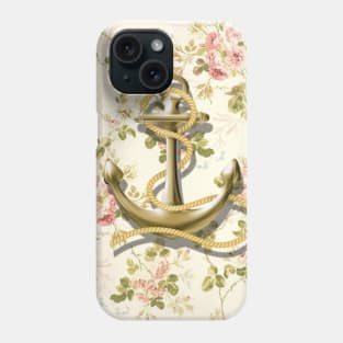 1980s cottagecore shabby chic beige floral nautical anchor Phone Case