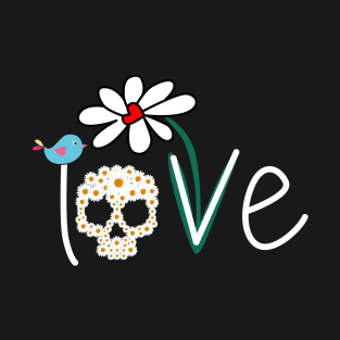 Love Bird Flower Skull Daisy T-Shirt