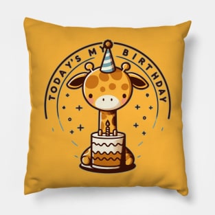 Kawaii Giraffe Today Is My Birthday Party Pillow