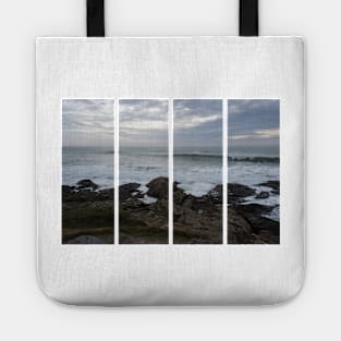 Atlantic coast. Rough sea and big waves on the rocks. Cloudy winter afternoon. Tote