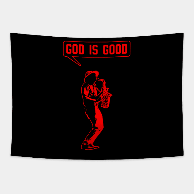 Christian saxophone player (saxophonist) in red and black color Tapestry by Christian ever life